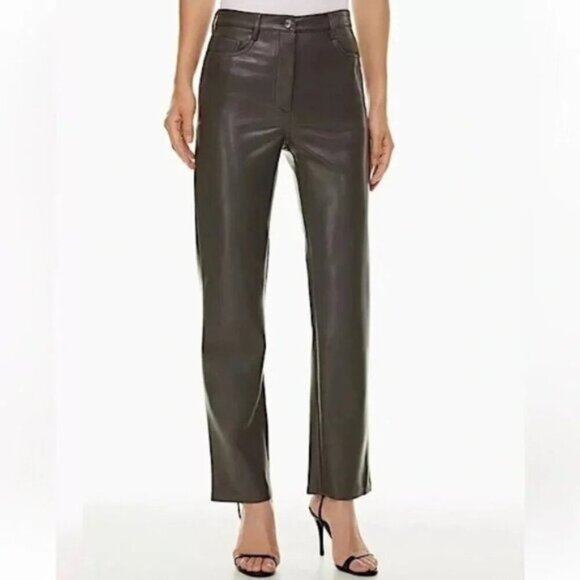 Wilfred Aritzia Melina Pant High waist Straight Leg Gray Faux Leather Size 0 - Picture 3 of 10